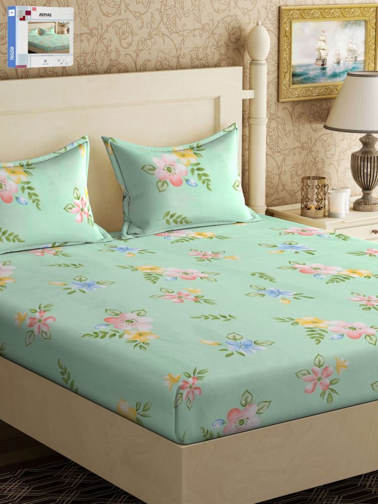     			Klotthe Poly Cotton Floral 1 Double with 2 Pillow Covers - Green