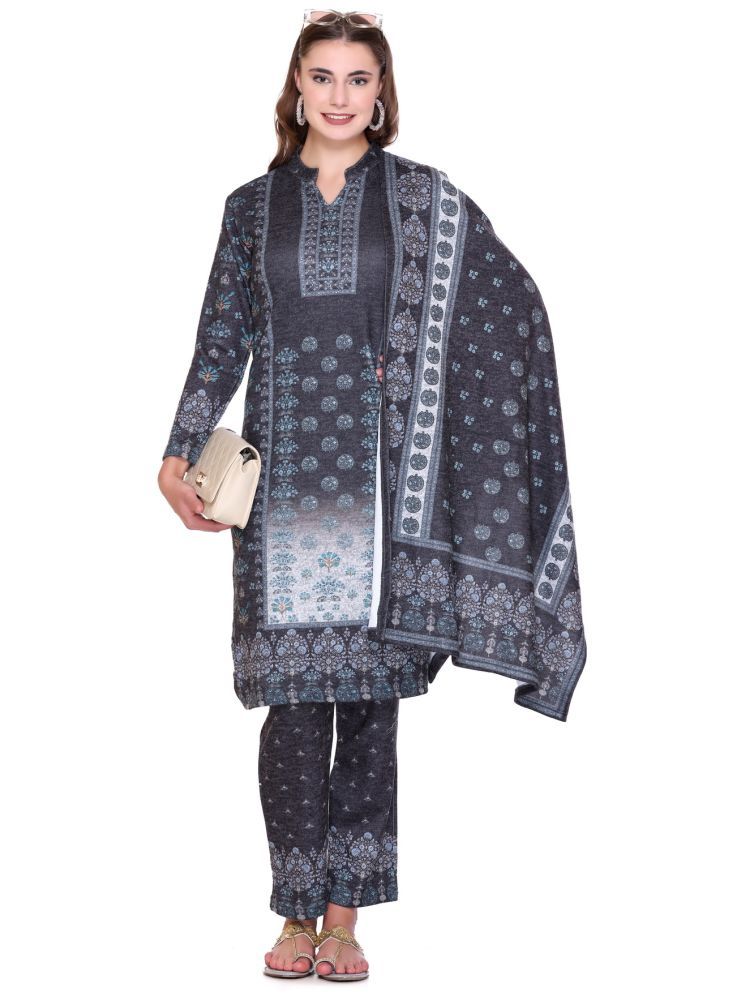     			MELVIN Woollen Printed Kurti With Pants Women's Stitched Salwar Suit - Grey ( Pack of 1 )