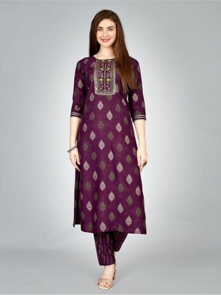     			SILK SUTRA Rayon Embroidered Kurti With Pants Women's Stitched Salwar Suit - Purple ( Pack of 1 )