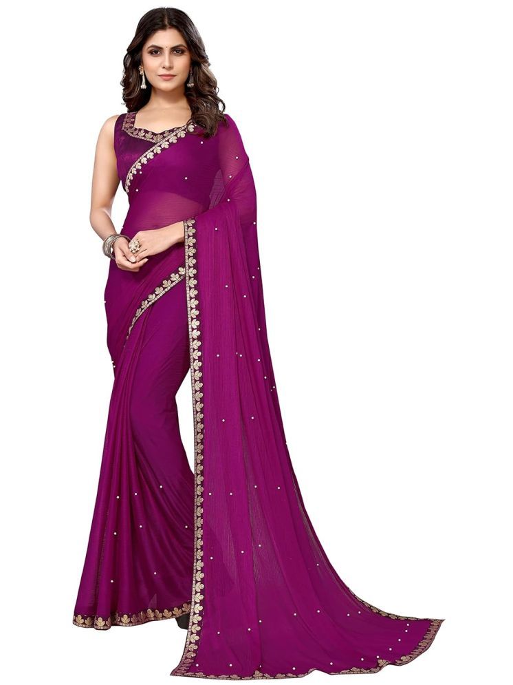     			Saadhvi Lycra Solid Saree With Blouse Piece - Purple ( Pack of 1 )