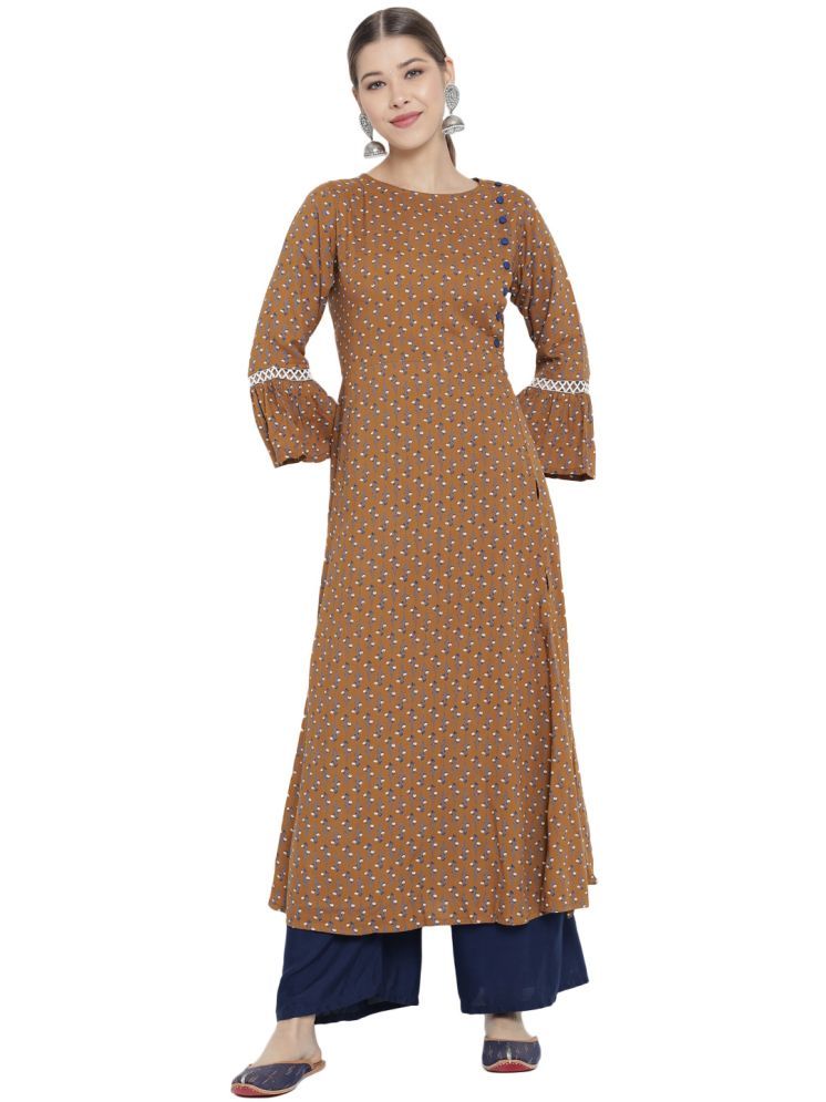     			Yash Gallery Rayon Printed A-line Women's Kurti - Brown ( Pack of 1 )