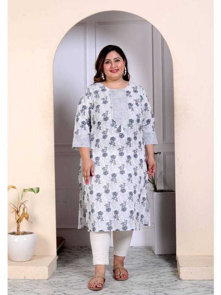     			Avnii Cotton Printed Straight Women's Kurti - Cream ( Pack of 1 )