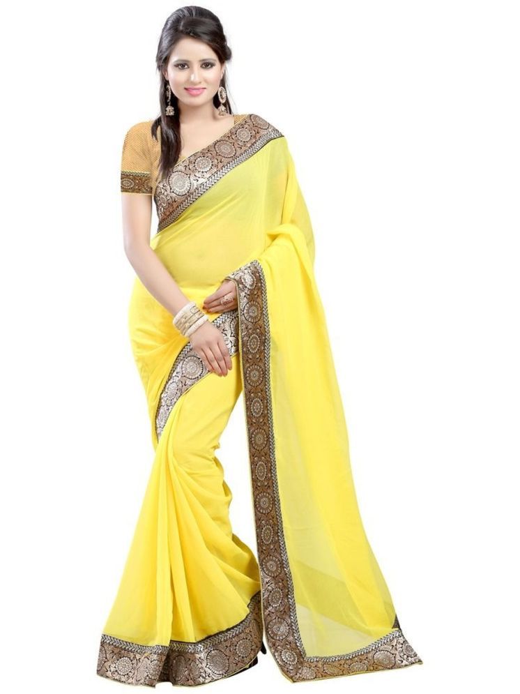     			Bhuwal Fashion Georgette Solid Saree With Blouse Piece - Yellow ( Pack of 1 )