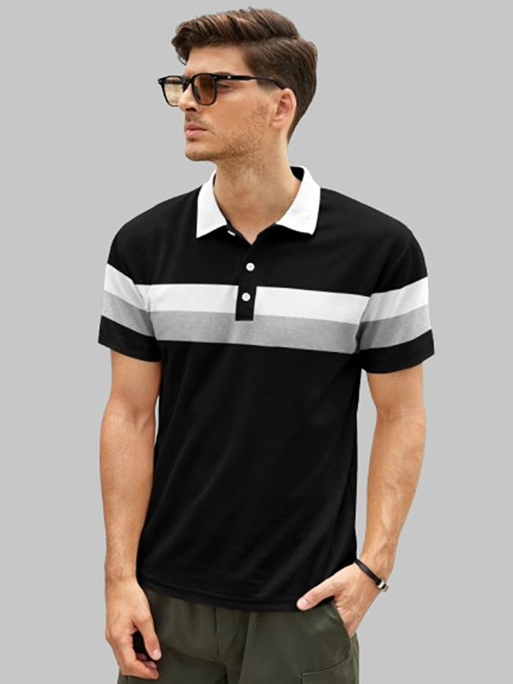     			FIRST POSTION Cotton Blend Regular Fit Striped Half Sleeves Men's Polo T Shirt - Black ( Pack of 1 )