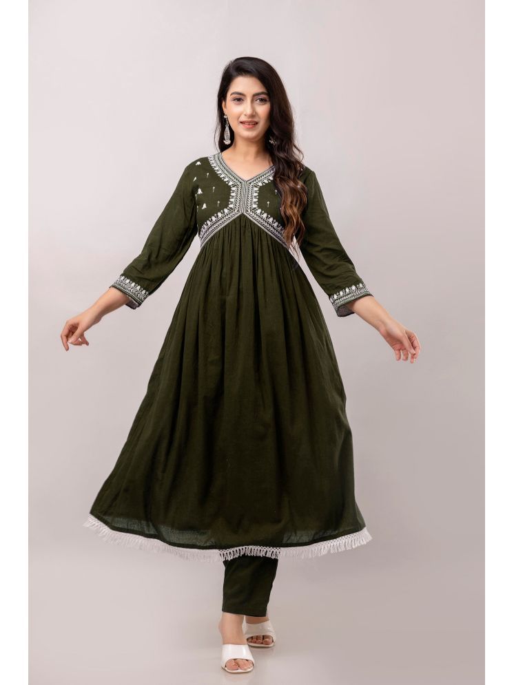     			Frionkandy Rayon Embroidered Kurti With Pants Women's Stitched Salwar Suit - Green ( Pack of 1 )