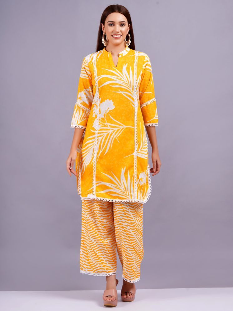     			JC4U Yellow Printed Palazzo Top Set