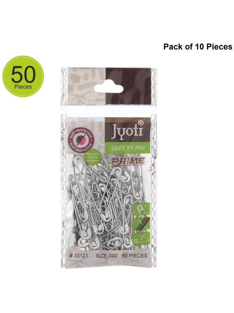     			Jyoti 33121 Safety Pins - Prime, Strong Nickel Plated Steel, Rust Resistant, Heavy Duty Variety Pack, Perfect for Clothes, Crafts, Sewing, (50x10-500 Pins of Size 000 in a Pouch) - Pack of 10