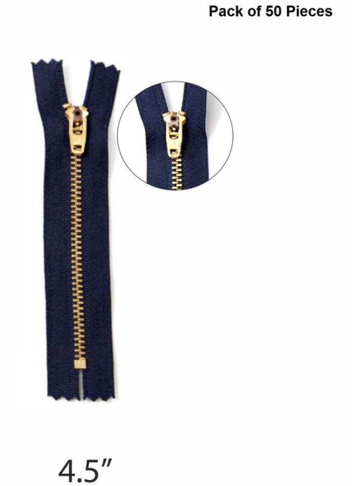     			Jyoti Zipper - Brass - 4.5 (Y Type) (50 Zips of Blue Color of 4.5 Inches) Open-Ended, Ideal for Tailoring, Crafts, Fashion, Dressmaking | Zips Used in Stitching, Sewing, Pants, Bags - Pack of 50 Pieces