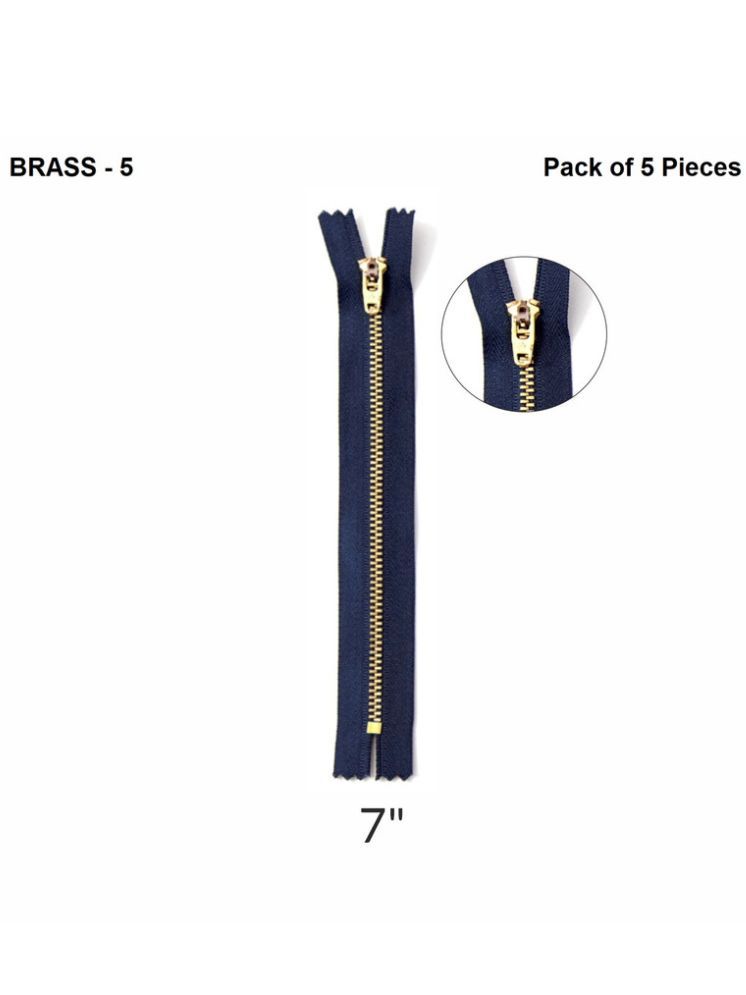     			Jyoti Zipper - Brass - 5 (Y Type) (5 Zips of Blue Color of 7 Inches) Open-Ended, Ideal for Tailoring, Crafts, Fashion, Dressmaking | Zips Used in Stitching, Sewing, Pants, Bags - Pack of 5 Pieces