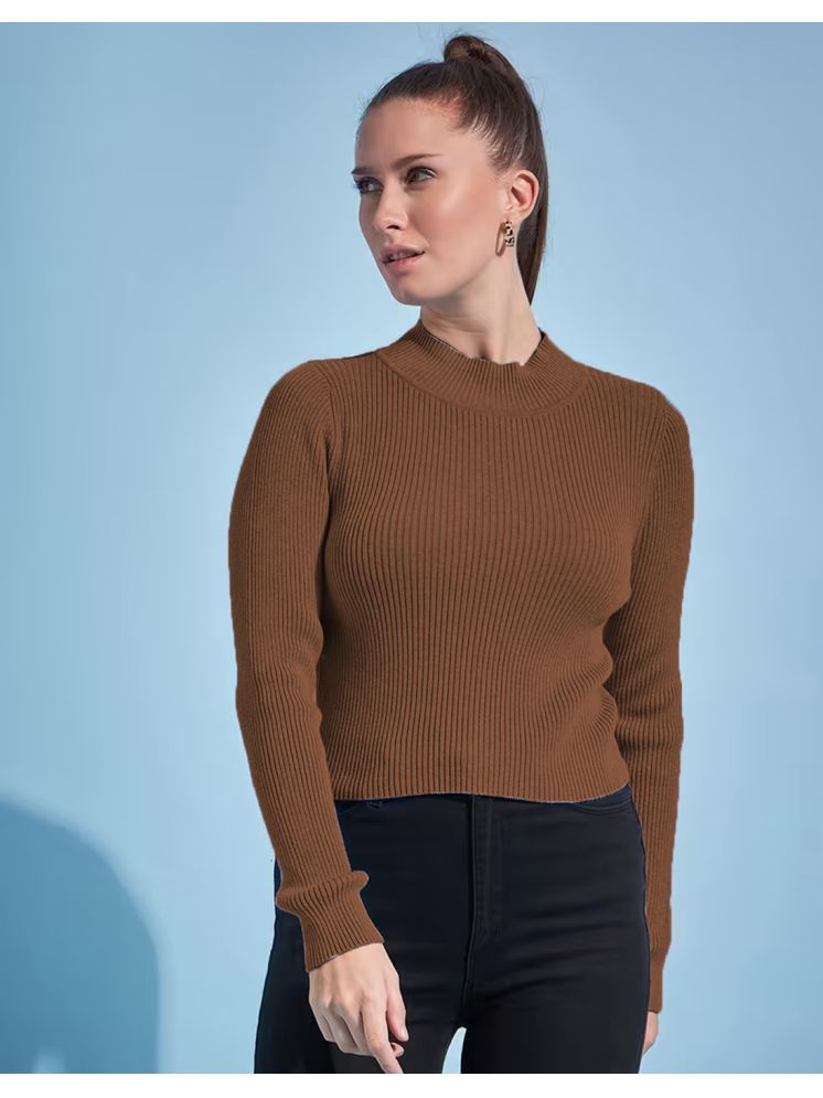     			Lime Cotton Blend High Neck Women's Pullovers - Brown ( Single )