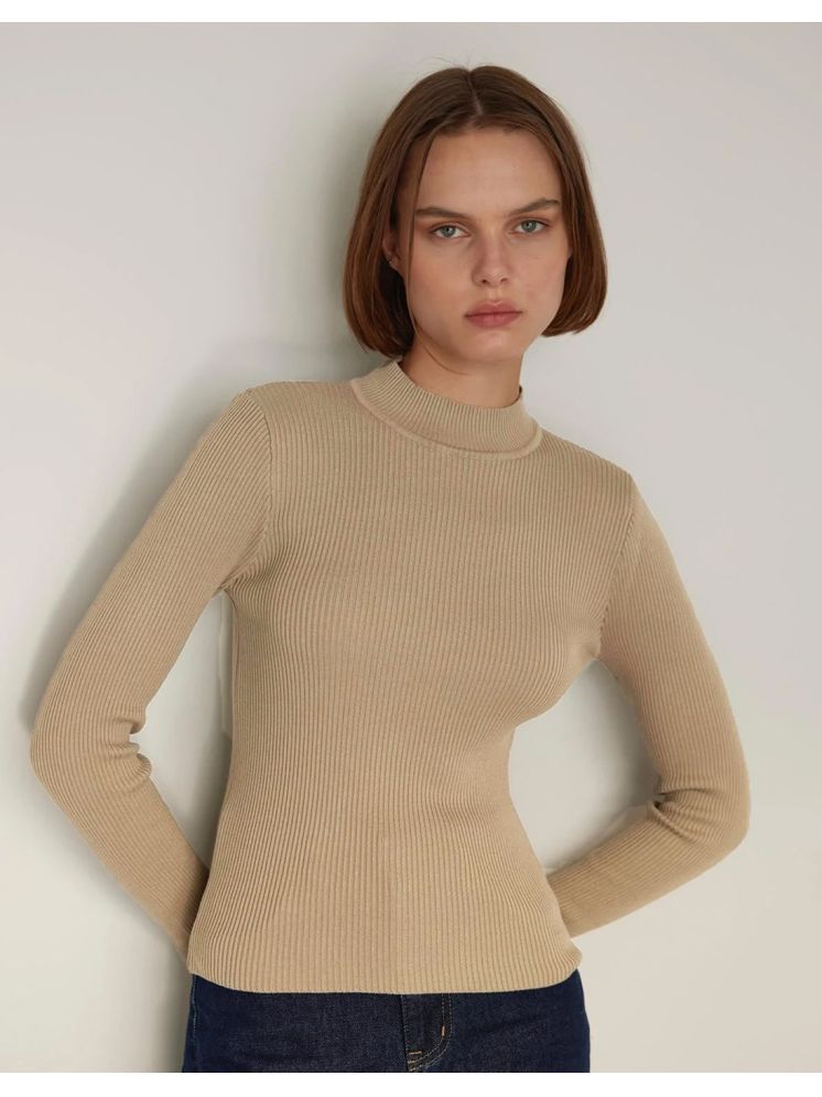     			Lime Cotton Blend High Neck Women's Pullovers - Beige ( Single )