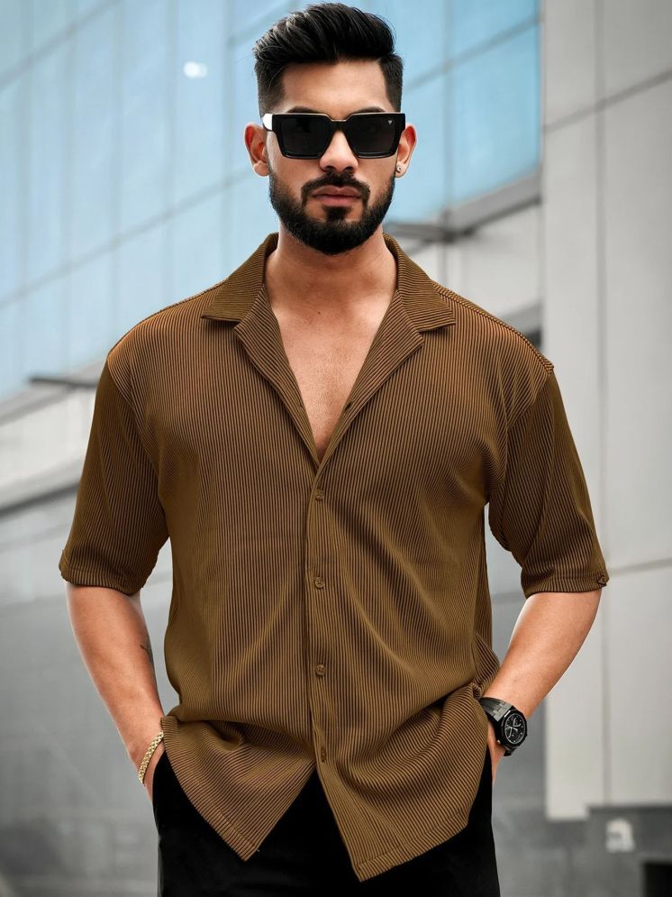     			Lime Cotton Blend Regular Fit Solids Half Sleeves Men's Casual Shirt - Brown ( Pack of 1 )