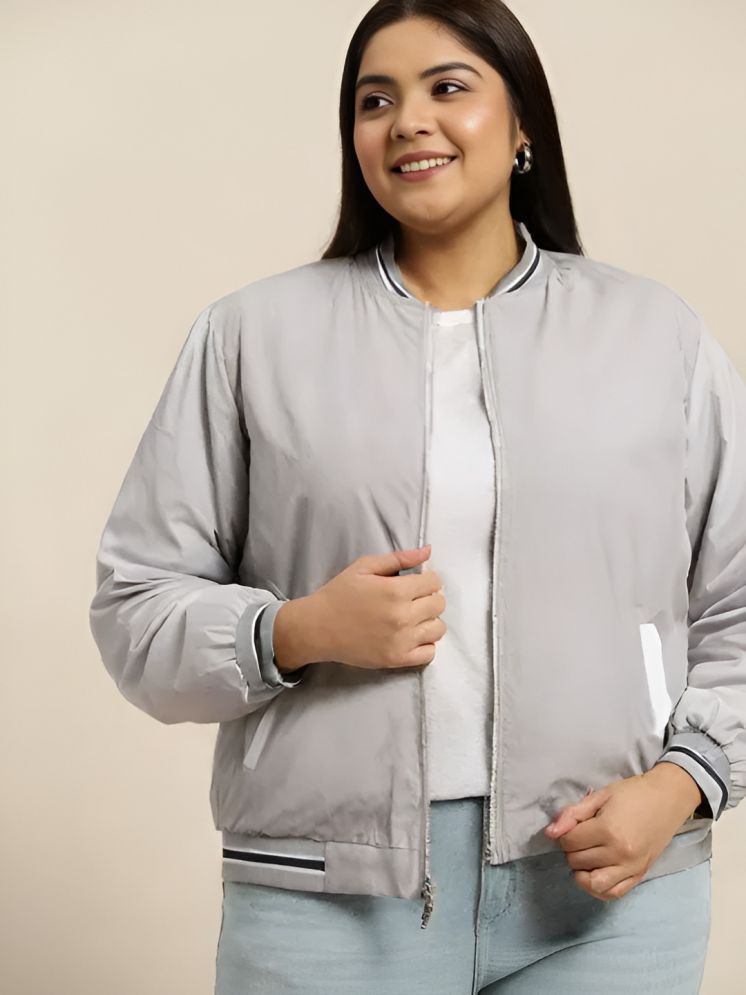     			PPTHEFASHIONHUB - Polyester Grey Bomber Jackets