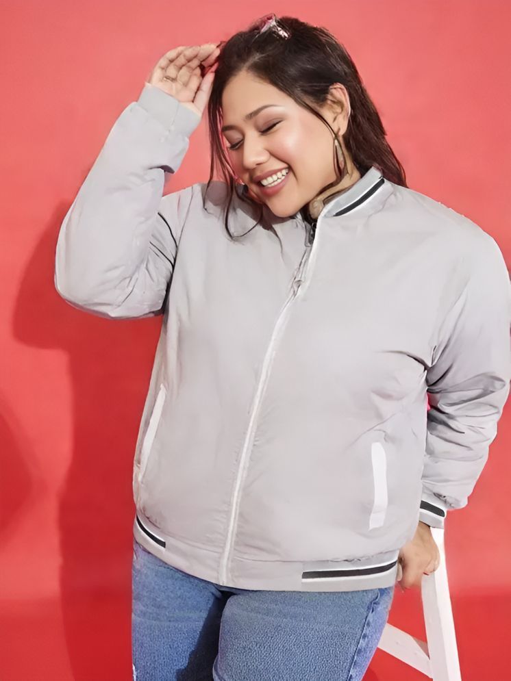     			PPTHEFASHIONHUB - Polyester Grey Bomber Jackets