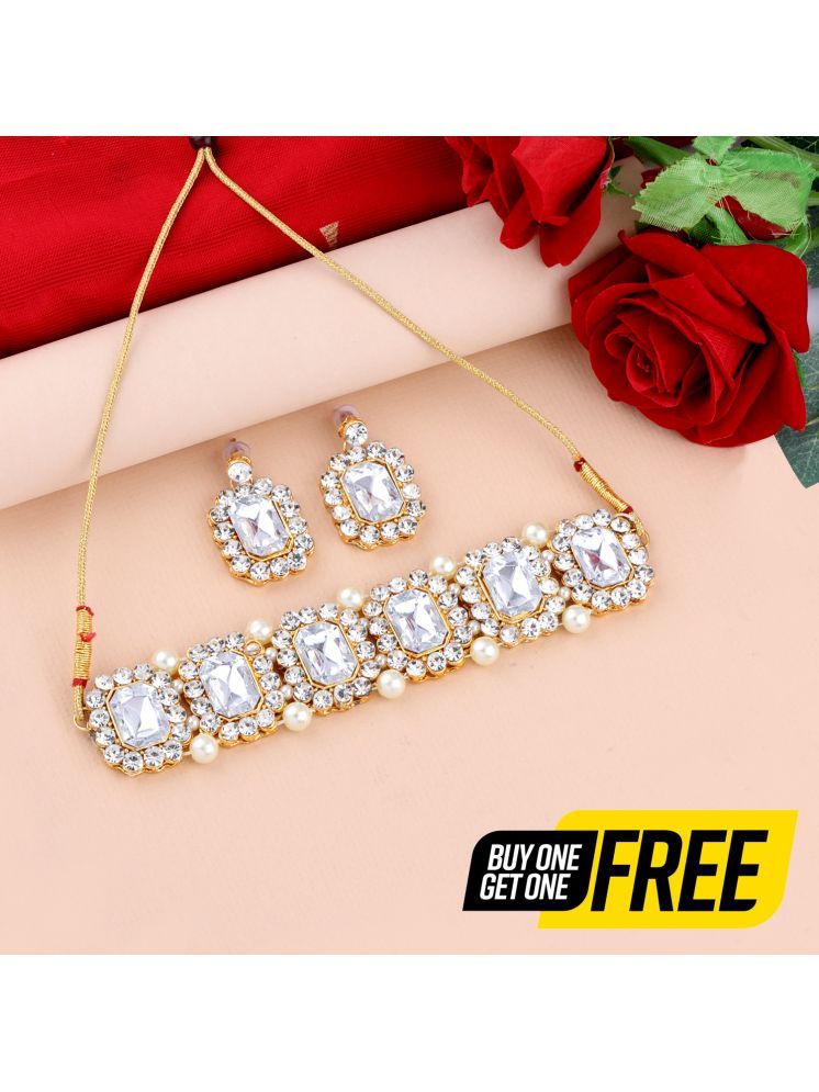     			Silver Shine Off White Alloy Necklace Set ( Pack of 2 )