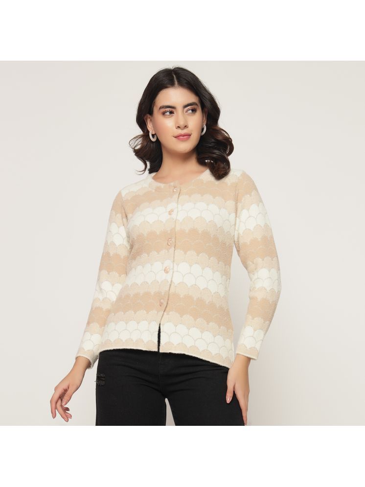     			TAB91 Acrylic Round Neck Women's Buttoned Cardigans - Beige ( Single )