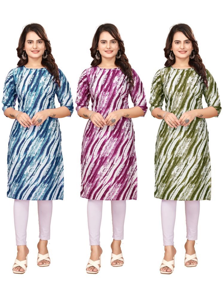     			VACHHARAJ GROUP Crepe Printed Straight Women's Kurti - Blue,Purple,Green ( Pack of 3 )