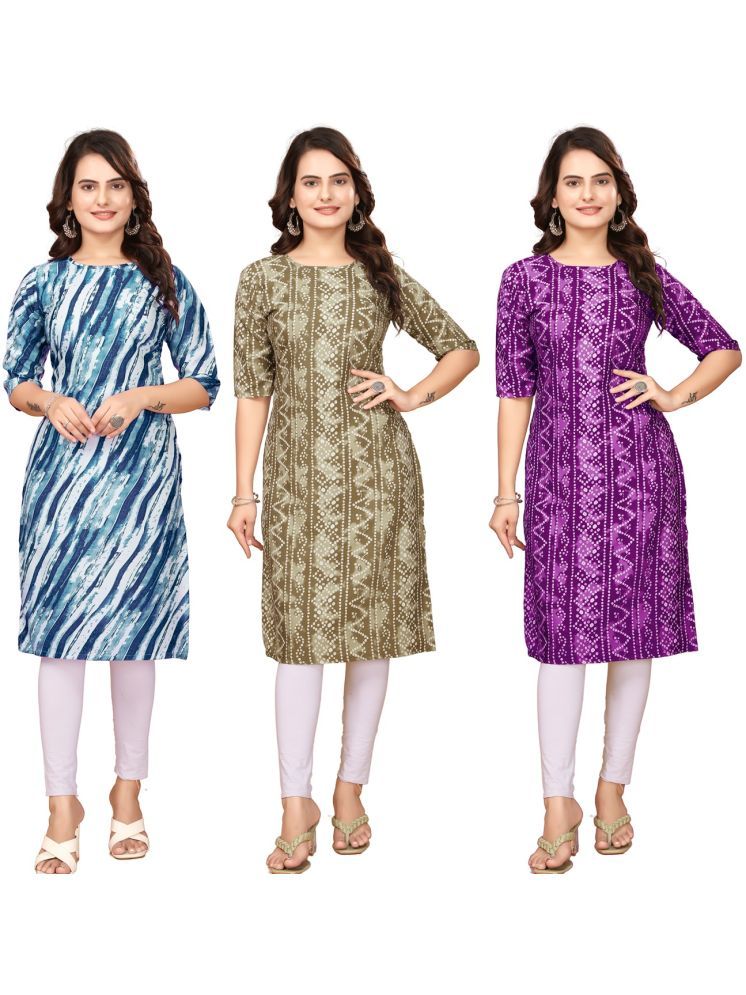     			VACHHARAJ GROUP Crepe Printed Straight Women's Kurti - Blue,Multicolor,Purple ( Pack of 3 )