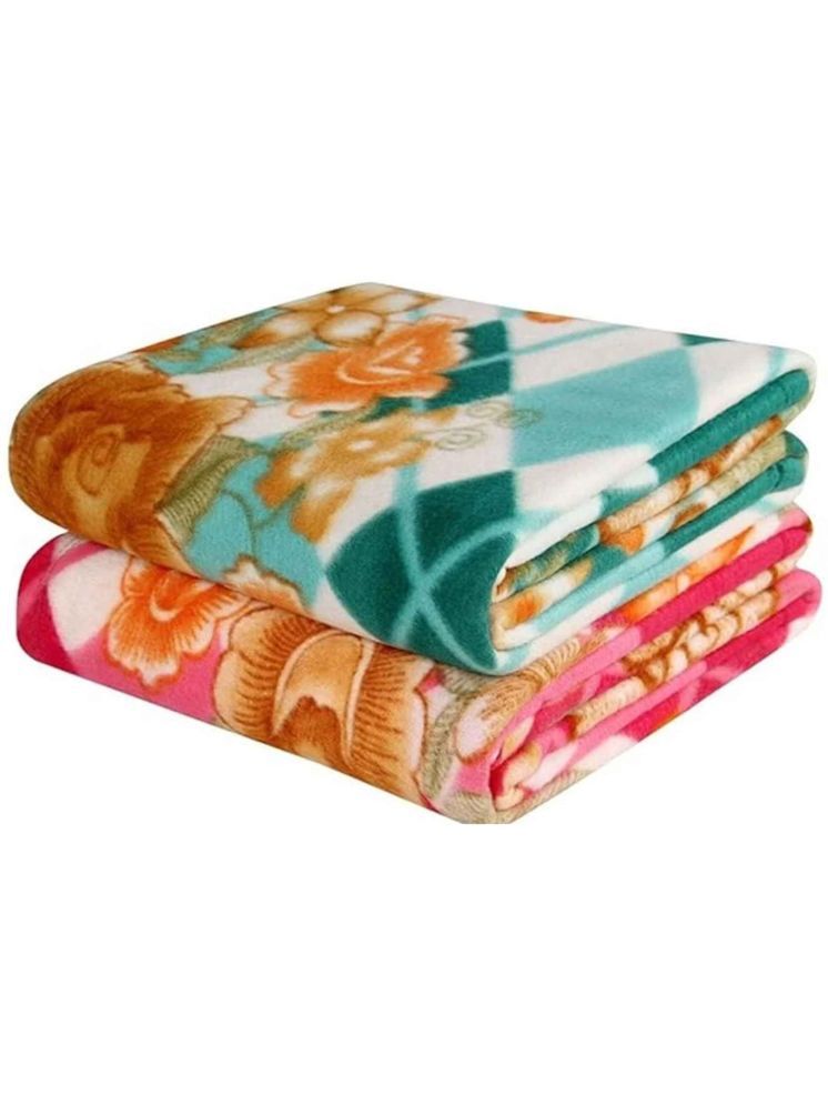     			Valtellina Fleece Floral Single Bed Blanket ( 222 cm x 150 cm ) - Multicolor ( Pack of 2 )