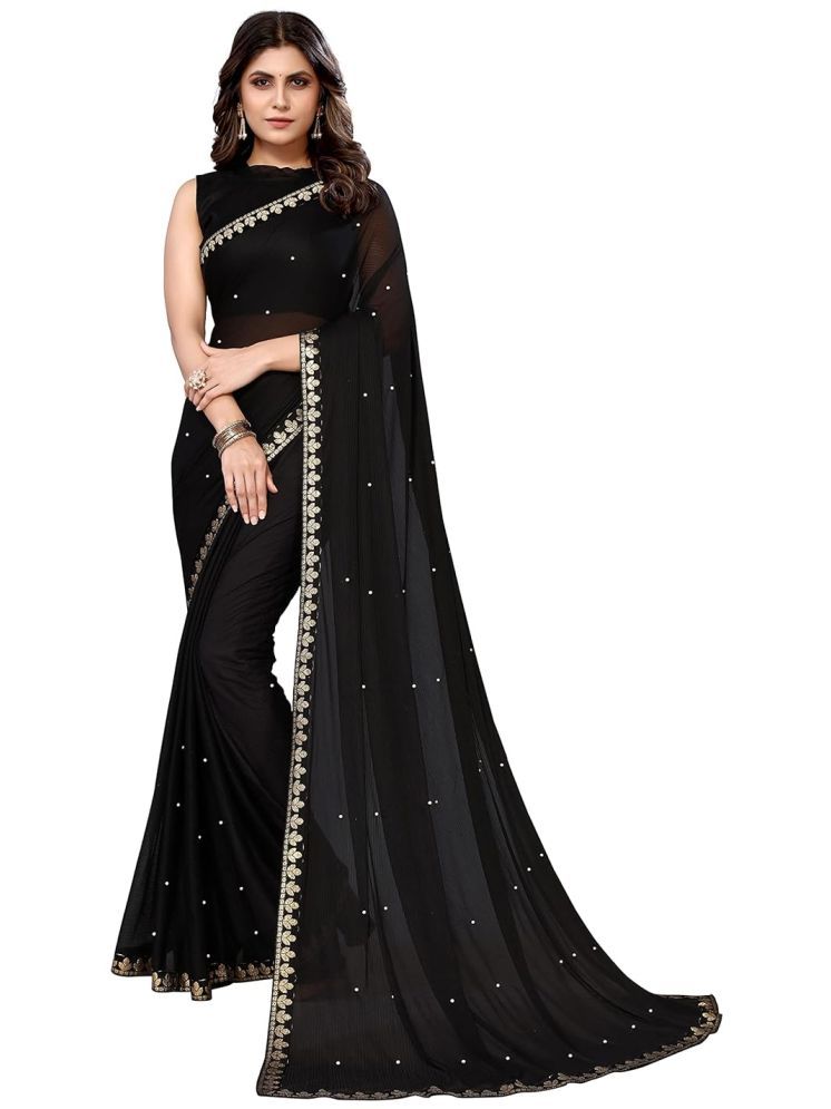     			Vkaran Lycra Embellished Saree With Blouse Piece - Black ( Pack of 1 )