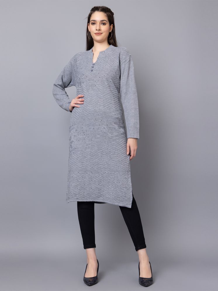     			tysort Woollen Embroidered Straight Women's Kurti - Grey ( Pack of 1 )