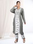 tysort Woollen Self Design Kurti With Pants Women's Stitched Salwar Suit - Grey Melange ( Pack of 1 )