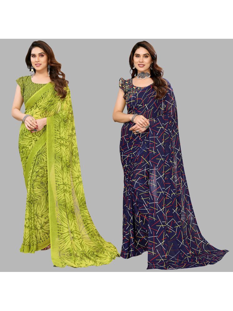     			ANAND SAREES Georgette Printed Saree With Blouse Piece - Multicolor ( Pack of 2 )