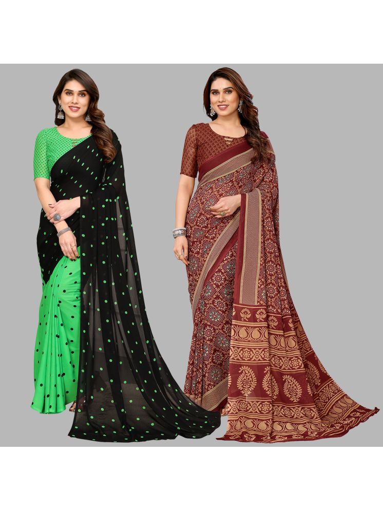     			ANAND SAREES Georgette Printed Saree With Blouse Piece - Multicolor ( Pack of 2 )