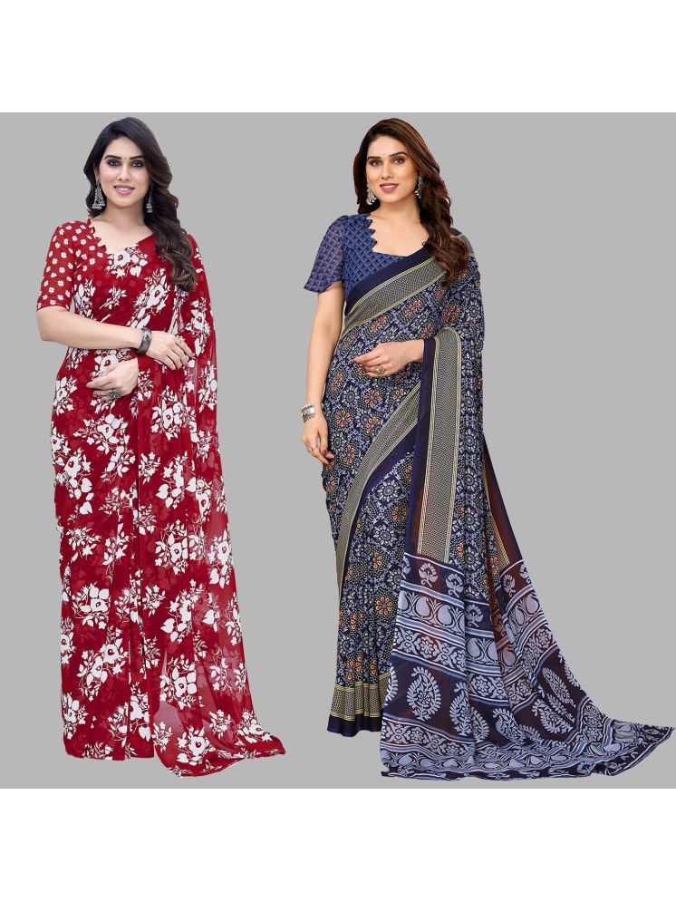     			ANAND SAREES Georgette Printed Saree With Blouse Piece - Multicolor ( Pack of 2 )