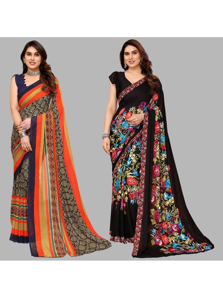     			ANAND SAREES Georgette Printed Saree With Blouse Piece - Multicolor ( Pack of 2 )