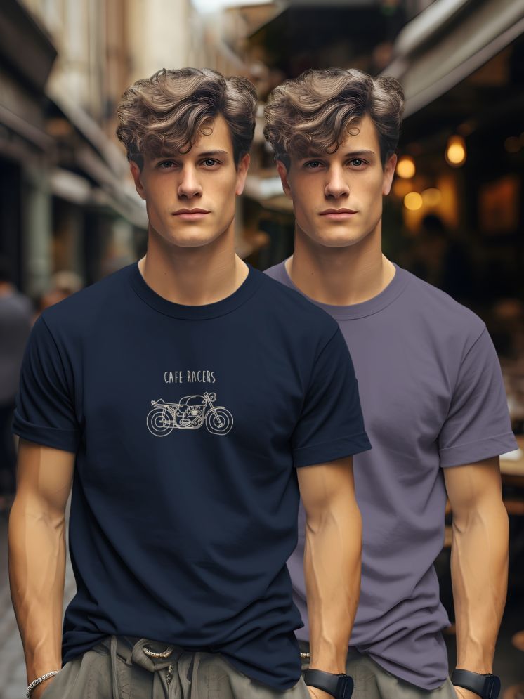     			BULLMER Pack of 2 Cotton Blend Regular Fit Men's T-Shirt ( Navy Blue )