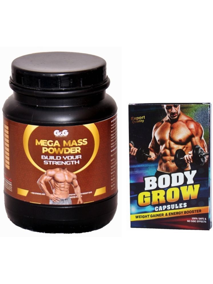     			G & G Pharmacy Mega Mass Powder 500gm & Dr Chopra Body Grow Capsule 10 no.s Unflavoured Single Pack