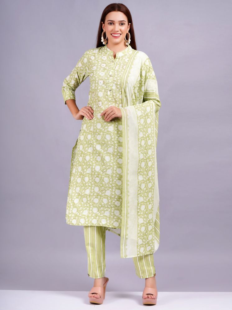     			HIGHLIGHT FASHION EXPORT Cotton Printed Kurti With Pants Women's Stitched Salwar Suit - Green ( Pack of 1 )