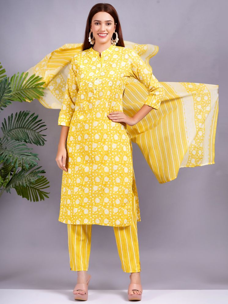     			HIGHLIGHT FASHION EXPORT Cotton Printed Kurti With Pants Women's Stitched Salwar Suit - Yellow ( Pack of 1 )