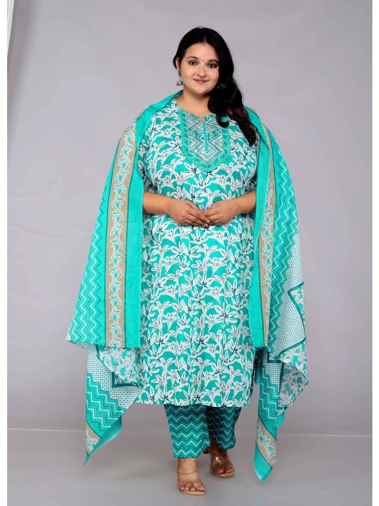     			HIGHLIGHT FASHION EXPORT Cotton Printed Kurti With Pants Women's Stitched Salwar Suit - Green ( Pack of 1 )