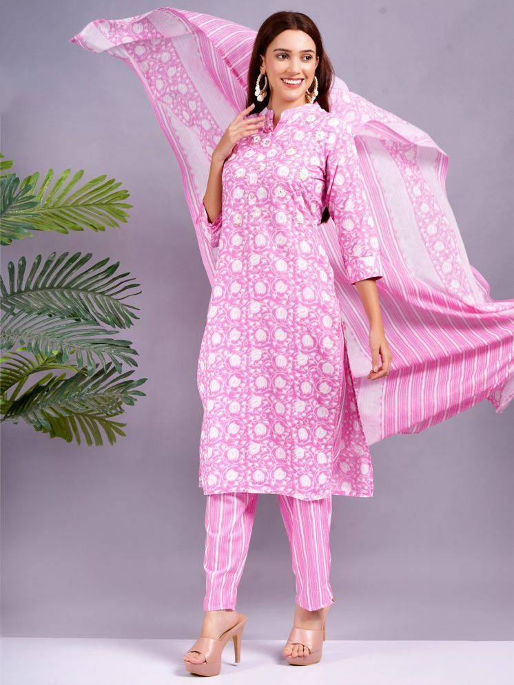     			HIGHLIGHT FASHION EXPORT Cotton Printed Kurti With Pants Women's Stitched Salwar Suit - Pink ( Pack of 1 )