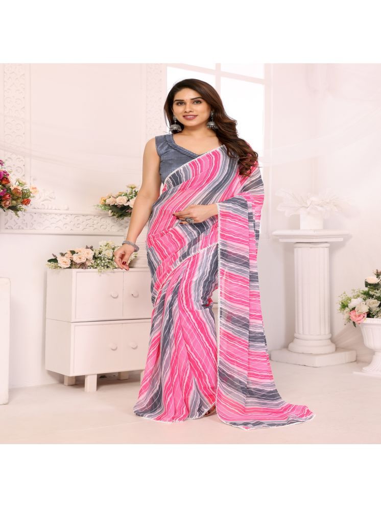     			KSNDV Trendz Georgette Printed Saree With Blouse Piece - Pink ( Pack of 1 )