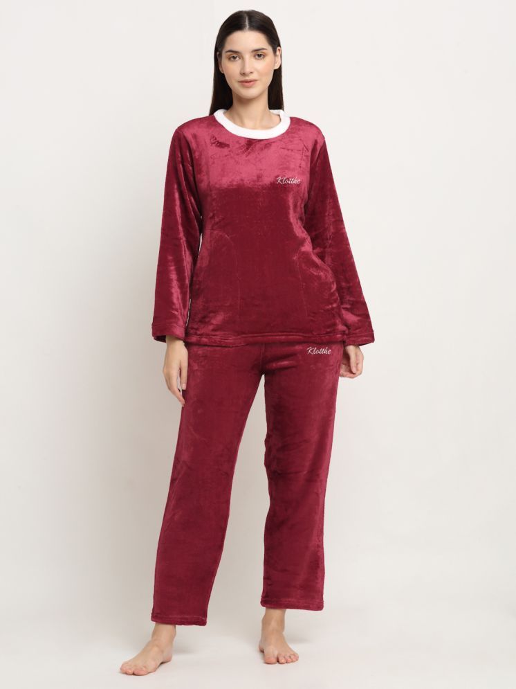     			Klotthe Red Woollen Women's Nightwear Nightsuit Sets ( Pack of 1 )