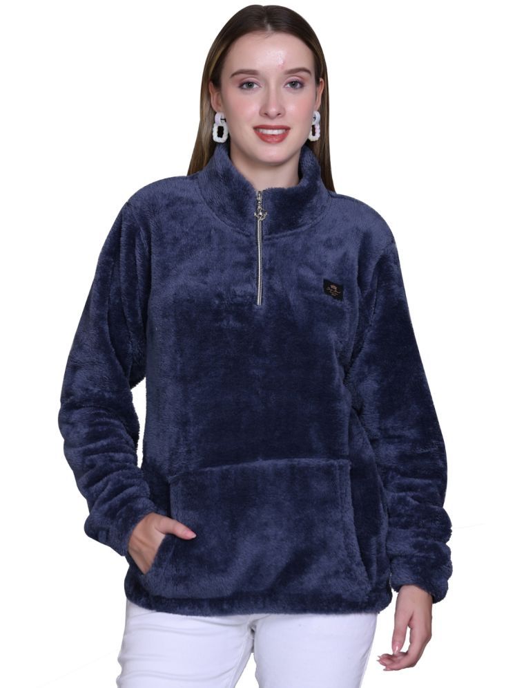     			Looks United Faux Fur Women's Zippered Sweatshirt ( Blue )