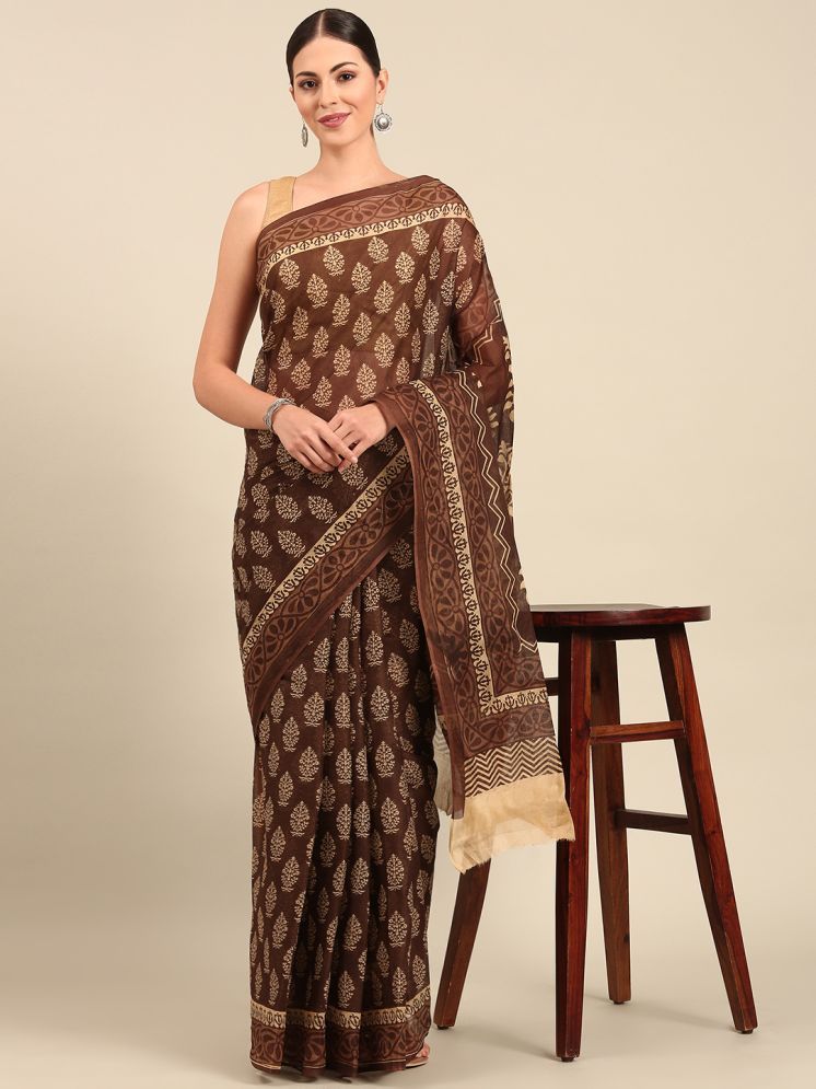     			SHANVIKA Cotton Printed Saree Without Blouse Piece - Brown ( Pack of 1 )