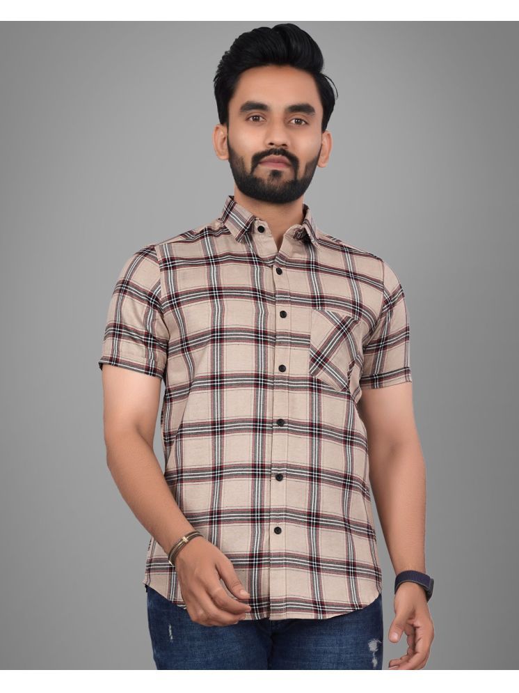     			SUR-T Cotton Blend Regular Fit Checks Half Sleeves Men's Casual Shirt - Khaki ( Pack of 1 )