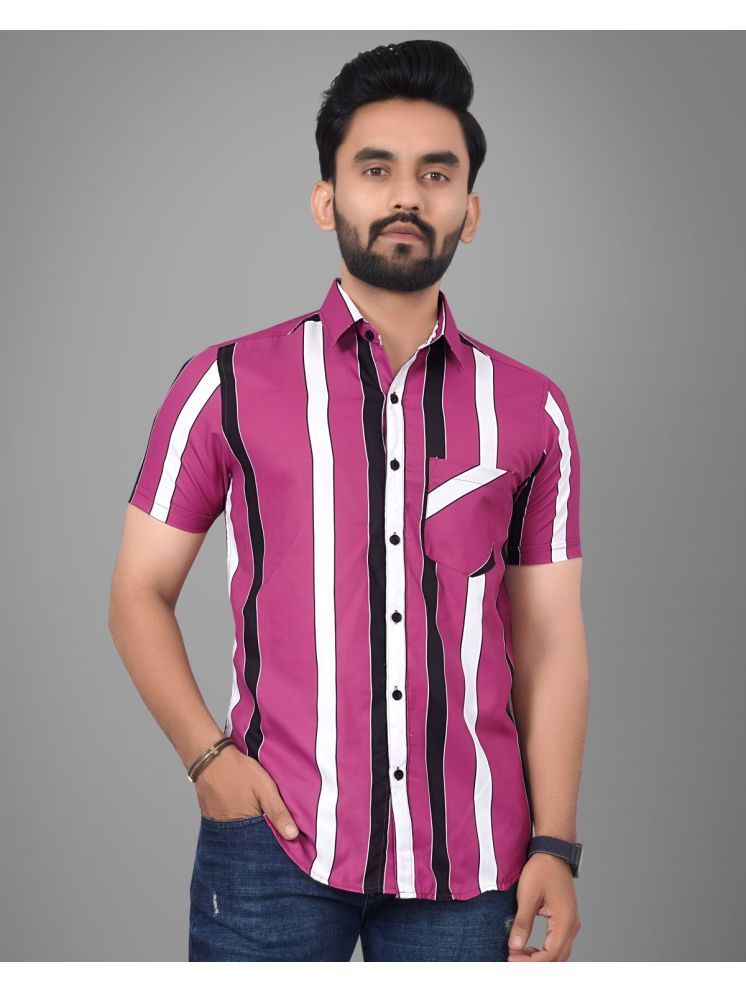     			SUR-T Cotton Blend Regular Fit Striped Half Sleeves Men's Casual Shirt - Pink ( Pack of 1 )