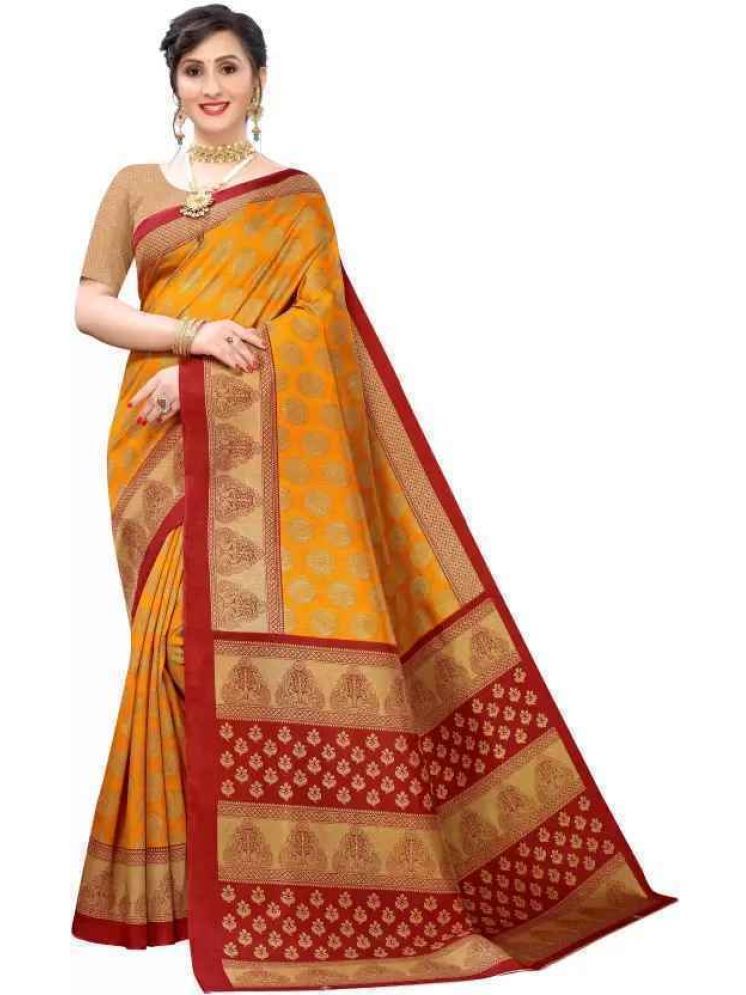     			Samai Cotton Silk Printed Saree With Blouse Piece - Mustard ( Pack of 1 )