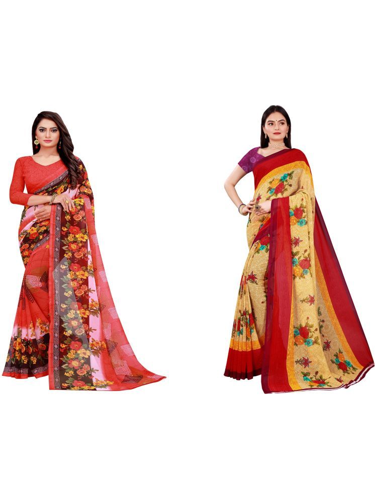     			Samai Cotton Silk Printed Saree With Blouse Piece - Multicolor3 ( Pack of 2 )