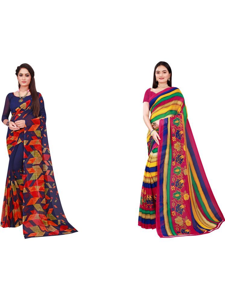     			Samai Cotton Silk Printed Saree With Blouse Piece - Multicolor9 ( Pack of 2 )