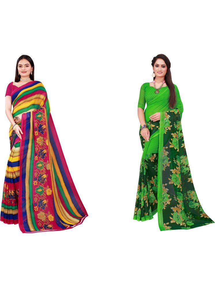     			Samai Cotton Silk Printed Saree With Blouse Piece - Multicolor2 ( Pack of 2 )