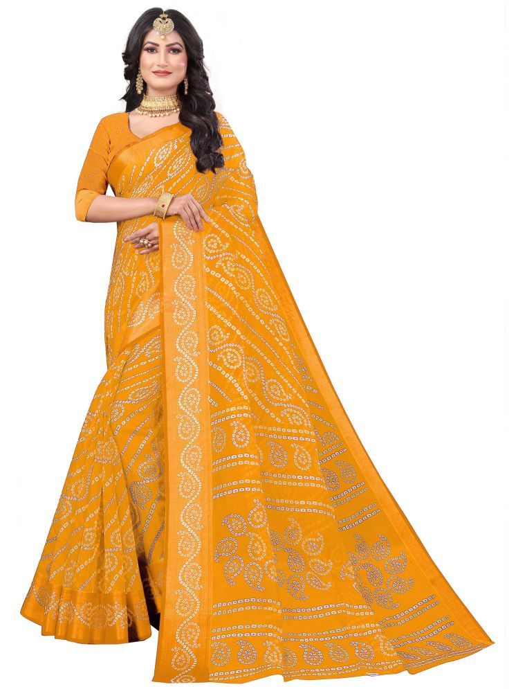     			Samai Cotton Silk Printed Saree With Blouse Piece - Yellow ( Pack of 1 )