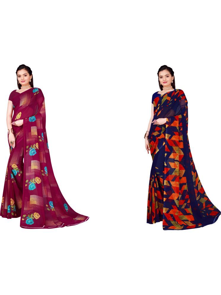     			Samai Cotton Silk Printed Saree With Blouse Piece - Multicolor5 ( Pack of 2 )