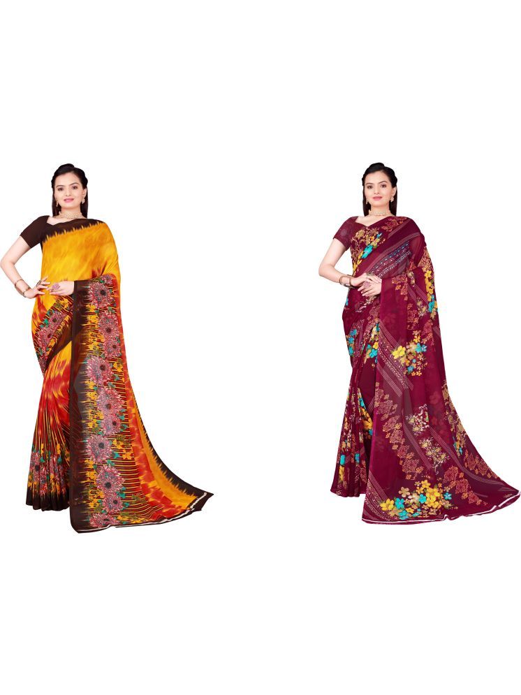     			Samai Cotton Silk Printed Saree With Blouse Piece - Multicolor ( Pack of 2 )