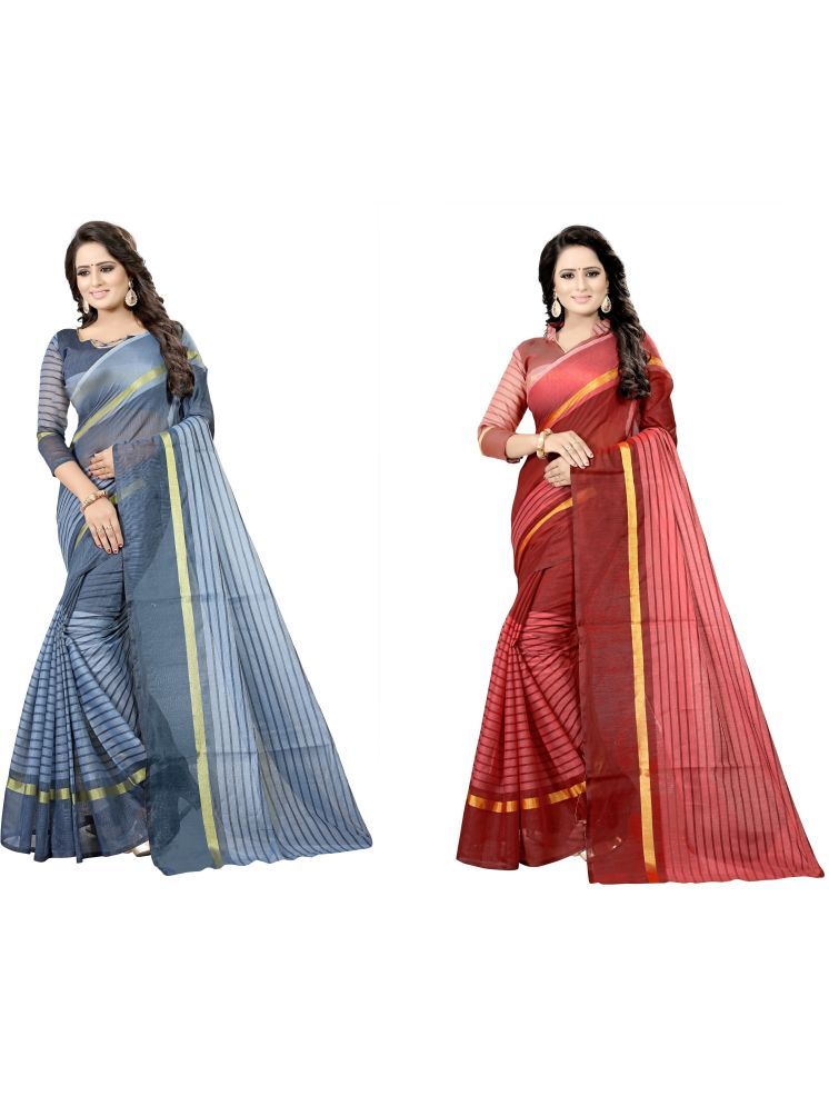     			Samai Cotton Silk Solid Saree With Blouse Piece - Multicolor ( Pack of 2 )